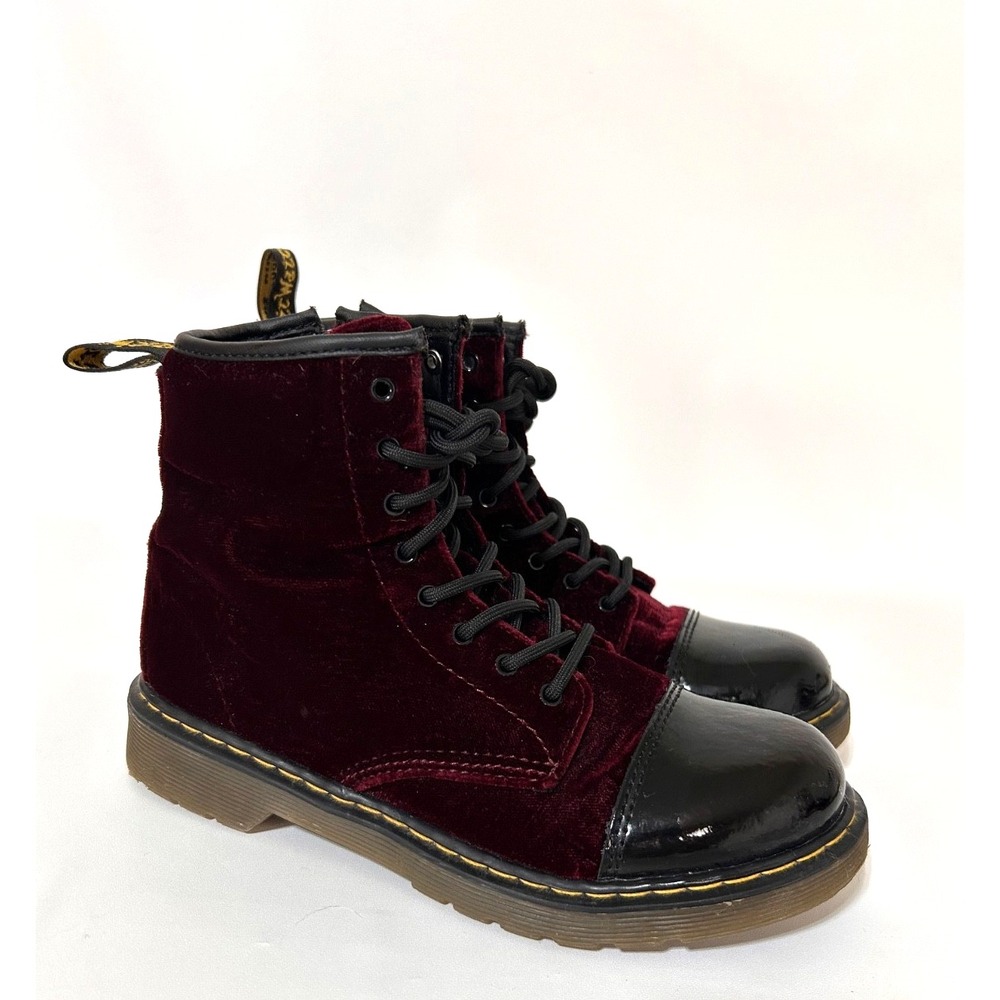 Dr Martens Womens size 5 EU 36 Pooch Goth Patent Maroon Velvet Lace Up Boots